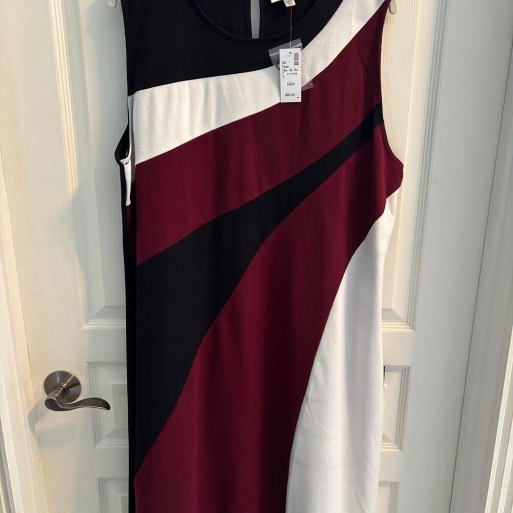 Avenue Women's Colorblock Dress Black Burgundy Cream Size 18/20 NWT